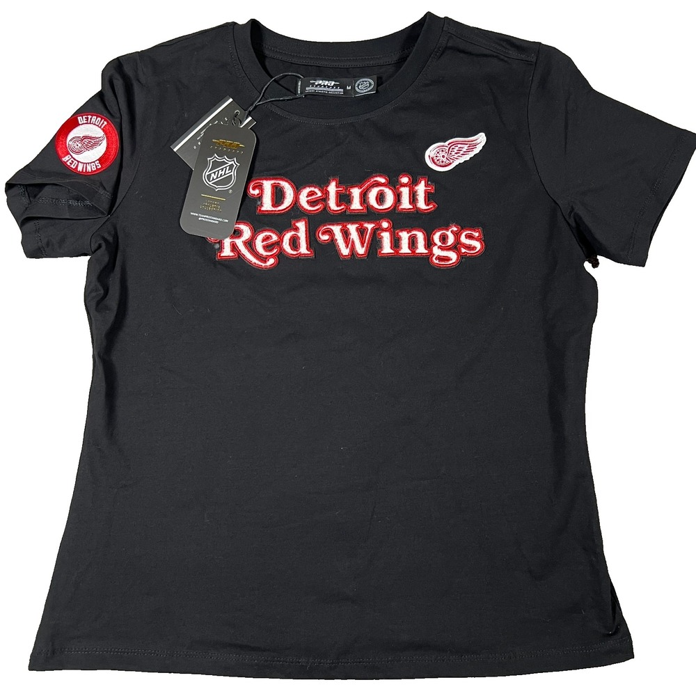 Pro Standard Womens Medium Black Detroit Red Wings Classic Chenille T-Shirt NWT